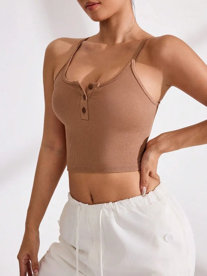 Women's Summer Sleeveless Yoga Top American Style Buttons Small Camisole Vest