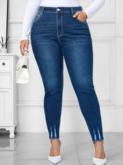 Navy 3109 plus size high-waist skinny jeans with frayed hem