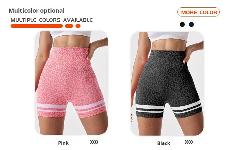 Women's High-Waisted Seamless Yoga Shorts Leopard Print Color-Block Design Elastic Waist for Outdoor Running Spandex/Nylon