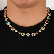 Multi Color Gemstone Star Tennis Necklace with round brilliant-cut zircon in 18K gold plating