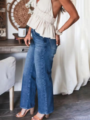 Cotton-blend wide-leg denim pants with soft lived-in feel