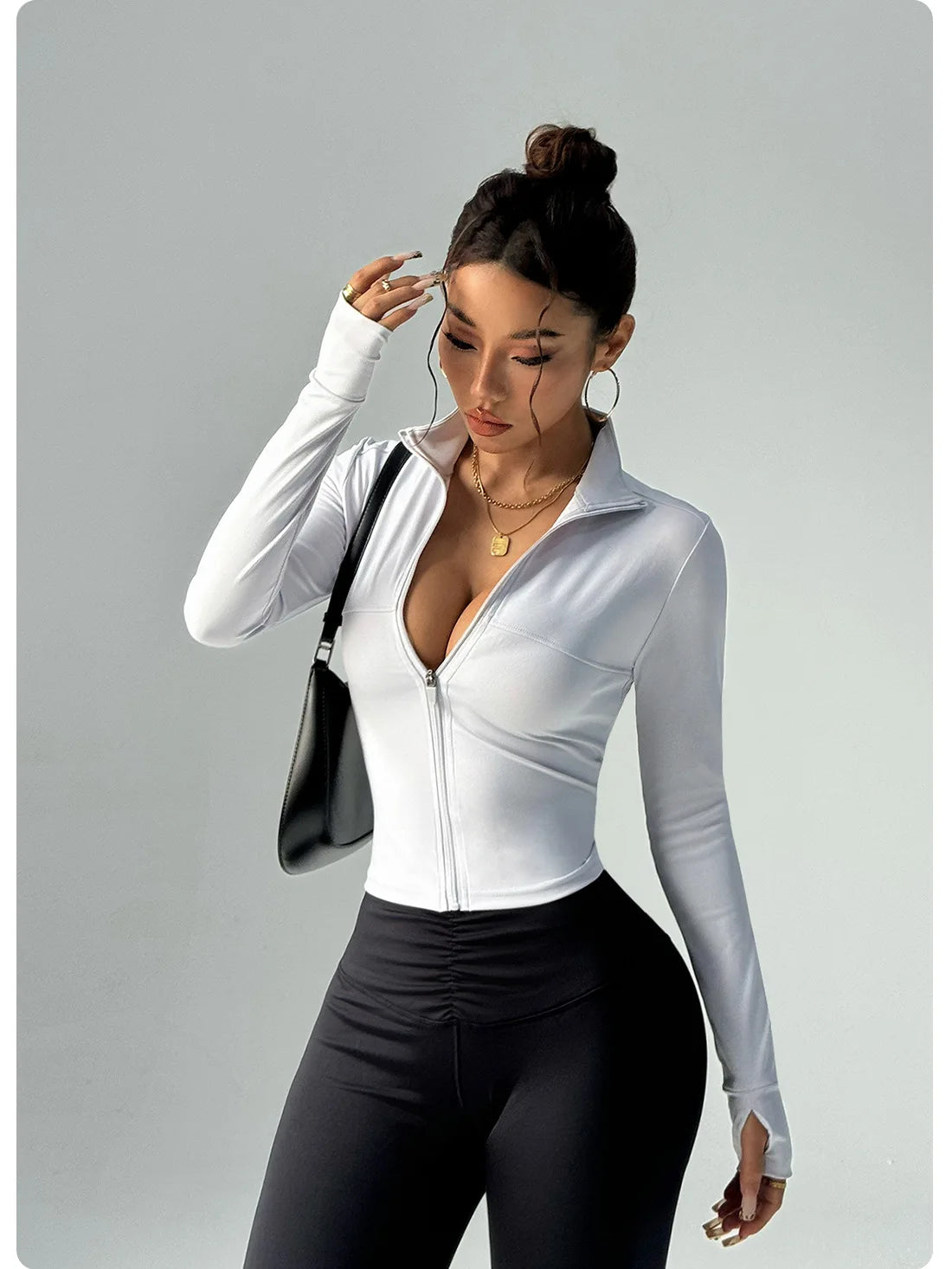 Women's Long Sleeve Zipper Sports Top Bare Sensation Fitness Training Jacket for Autumn Breathable Yoga Tight-Fitting Sports