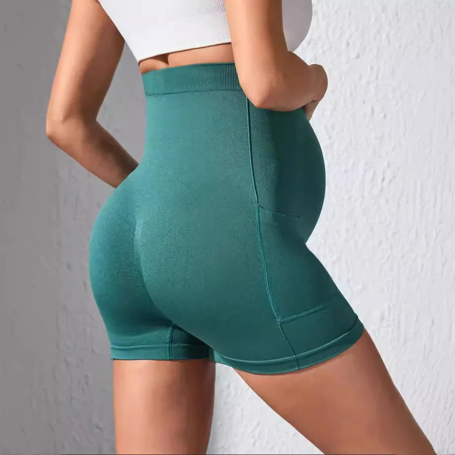 Maternity High Waist Support Workout Yoga Shorts With Pocket Soft Stretch Lightweight Shorts for Pregnancy Fitness Pilates