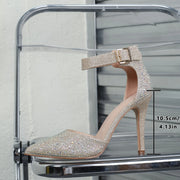 Rhinestone ankle-strap stilettos with sleek pointed toe