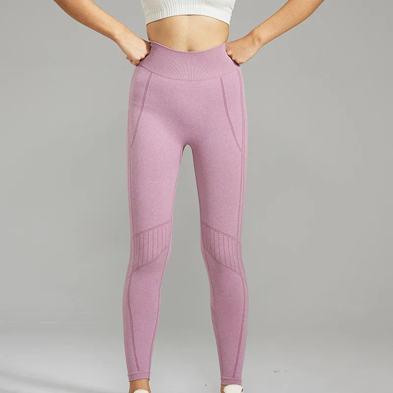 Women's Seamless Elastic High-Waisted Shaping Sports Leggings Moisture-Wicking Butt-Lifting Pants for Running Yoga Fitness
