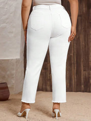Slim-fit white high-waist jeans with washed solid white finish