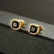 Square black CZ gold-plated stud earrings with 5A cubic zirconia stone