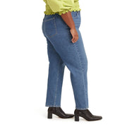 Bleach stone wash blue jeans, full-length straight leg