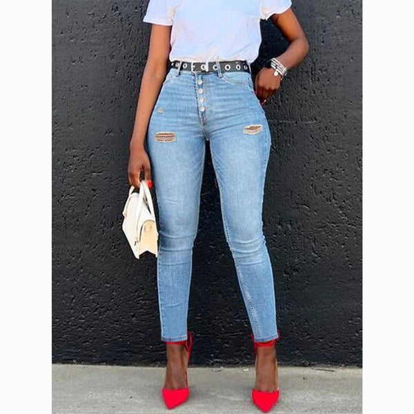 Light Blue High-Waist Skinny Jeans — Plus