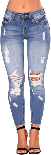 High waist skinny ripped jeans in Blue 3170 wash