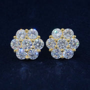 Maanga flower cluster moissanite studs set in delicate honeycomb pattern