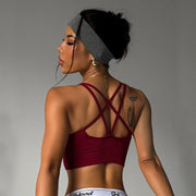 Yoga sports bra with crew neckline and adjustable straps