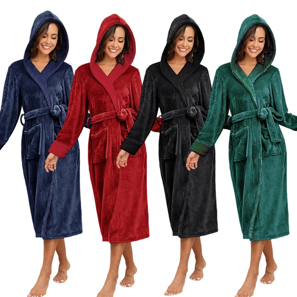 Women's Long Hooded Robe — Cozy Full-Length Sleepwear