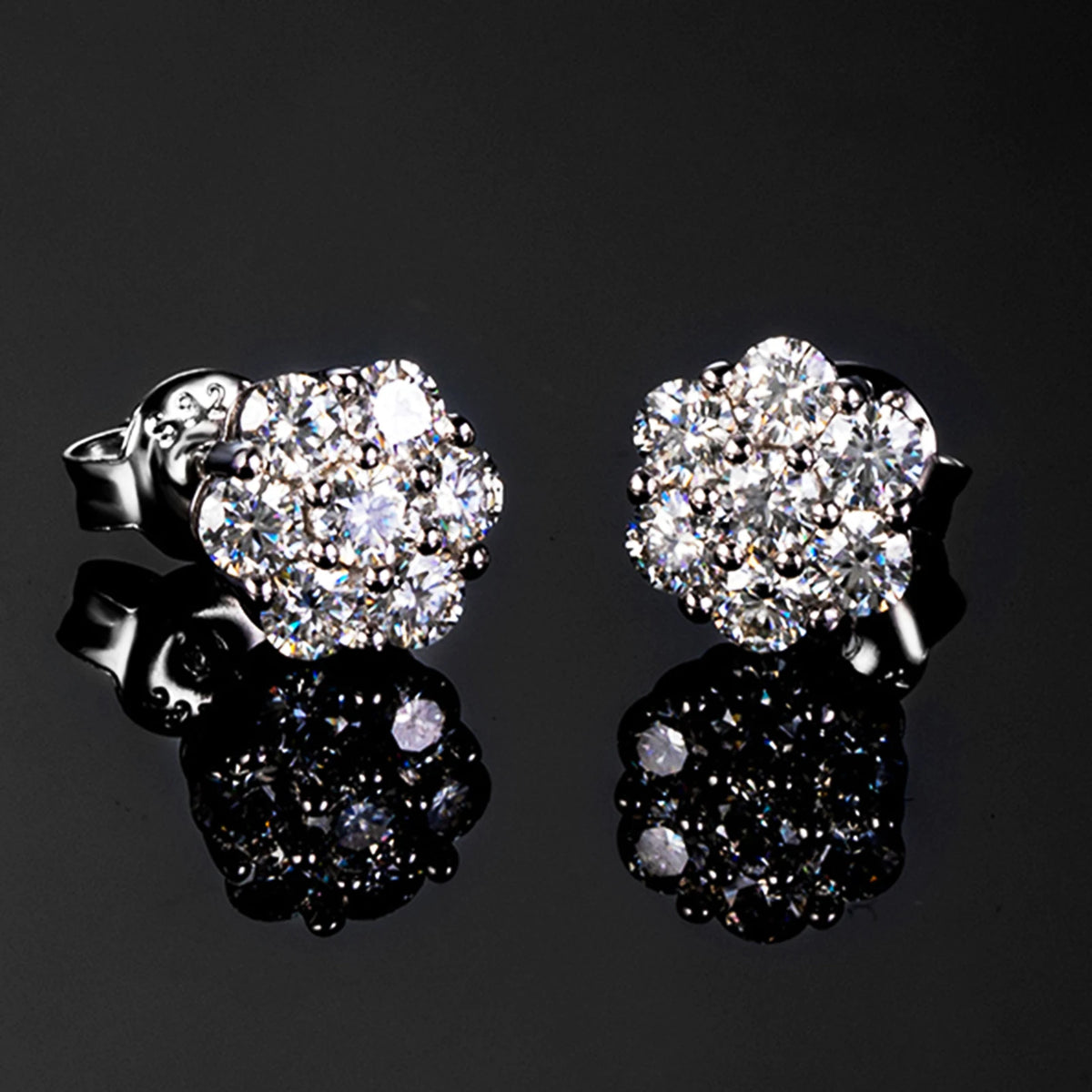 Maanga moissanite flower cluster stud earrings in gold-plated 925 sterling silver