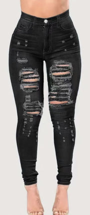 Black high waist plus size skinny ripped stretch jeans
