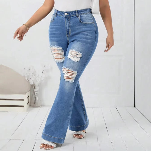 Baggy light blue flare jeans in medium-wash denim