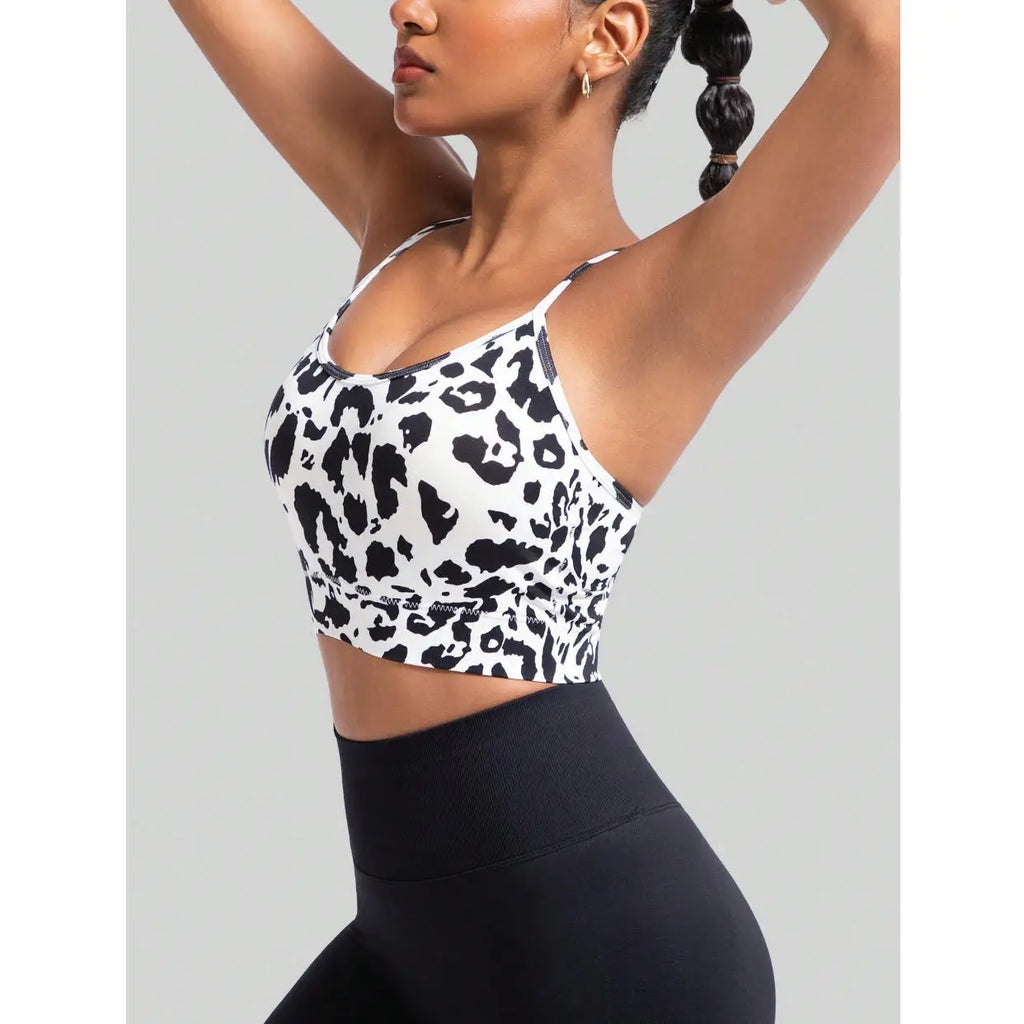 Women's Floral Print Crisscross Spaghetti Straps Sports Bra High Support Backless Breathable Yoga Tank Top for Fitness Running