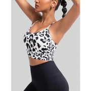 Floral sports bra with crisscross spaghetti straps