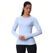 Crew neck long sleeve athletic top with regular fit