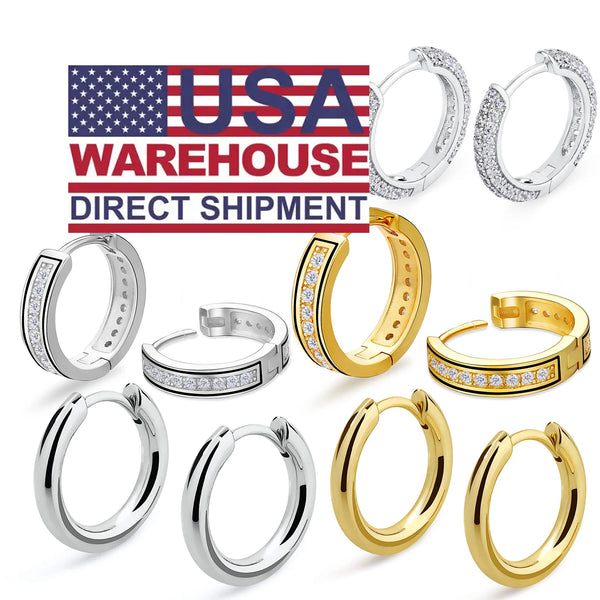 Gold Earrings — 5A CZ Huggie Hoops in 925 Sterling Silver, 14K Gold Plated & Hypoallergenic