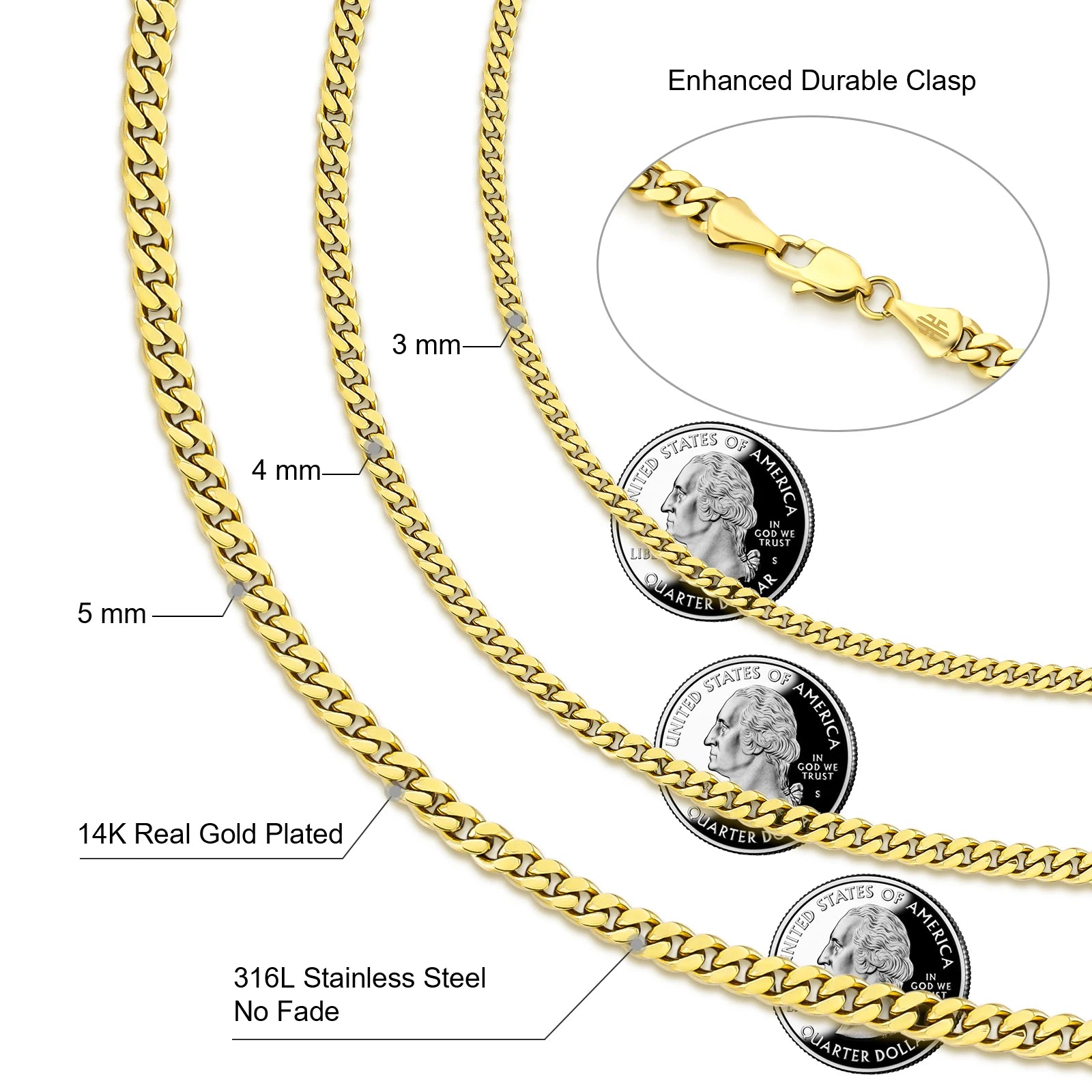 14K Gold Plated 3mm Cuban Link Chain Necklace