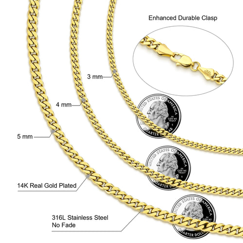 14K Gold Plated 3mm Cuban Link Chain Necklace