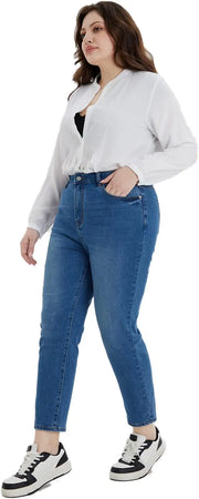 Maanga soft stretchy polyester-cotton denim jeans, full length