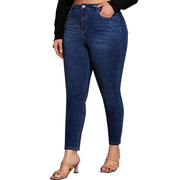 Full-length stretch denim skinny jeans in washed medium blue finish