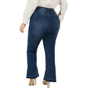 Mid-waist flare jeans in dark blue bleach stone wash