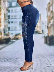 Plus size ripped skinny jeans in polyester-cotton denim blend