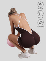 Seamless one-piece jumpsuit with built-in shorts for full coverage