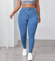 High-waist skinny pencil jeans in medium wash denim for women