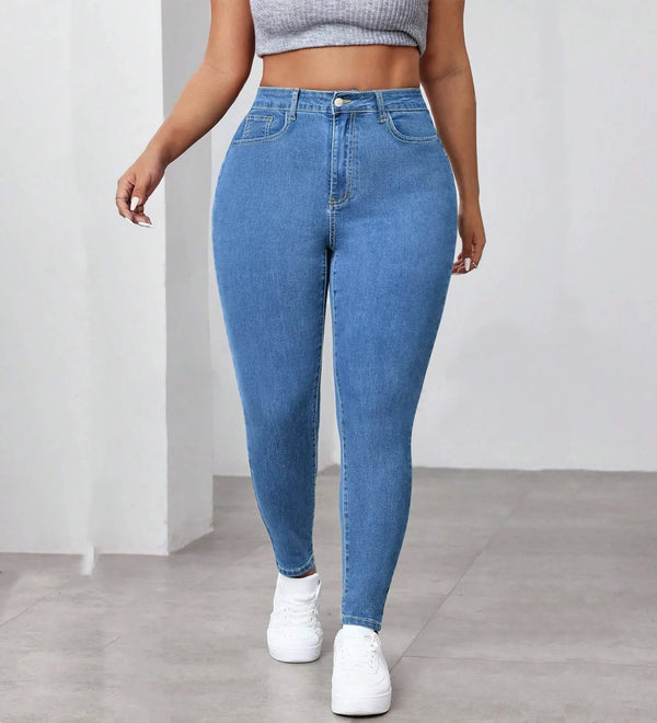 High-Waist Stretch Skinny Denim Pants