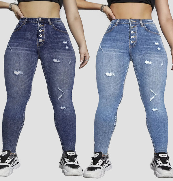 High-Waist Skinny Pencil Jeans in Plus Size