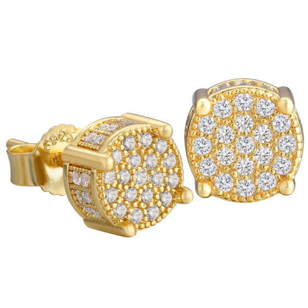 Gold Earrings — 14K Gold-Plated Sterling Silver Cubic Zirconia Cluster Studs