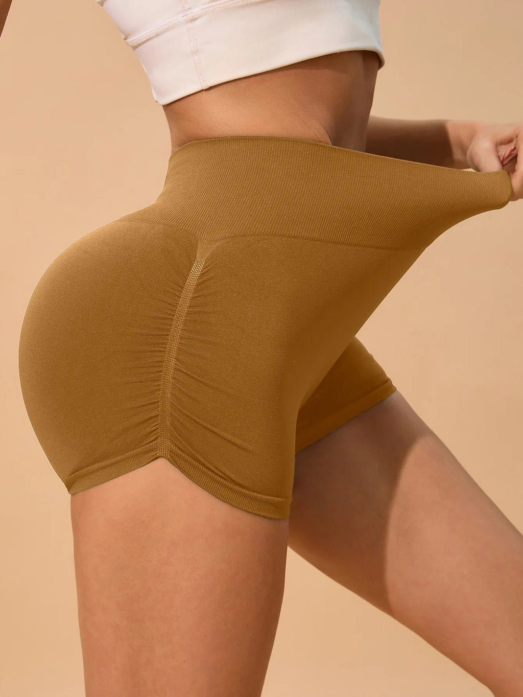 Womens Seamless Fitted High Waist Yoga Shorts Scrunch Butt Lifting 3''- Medium Waisted Booty Workout Volleyball  Shorts