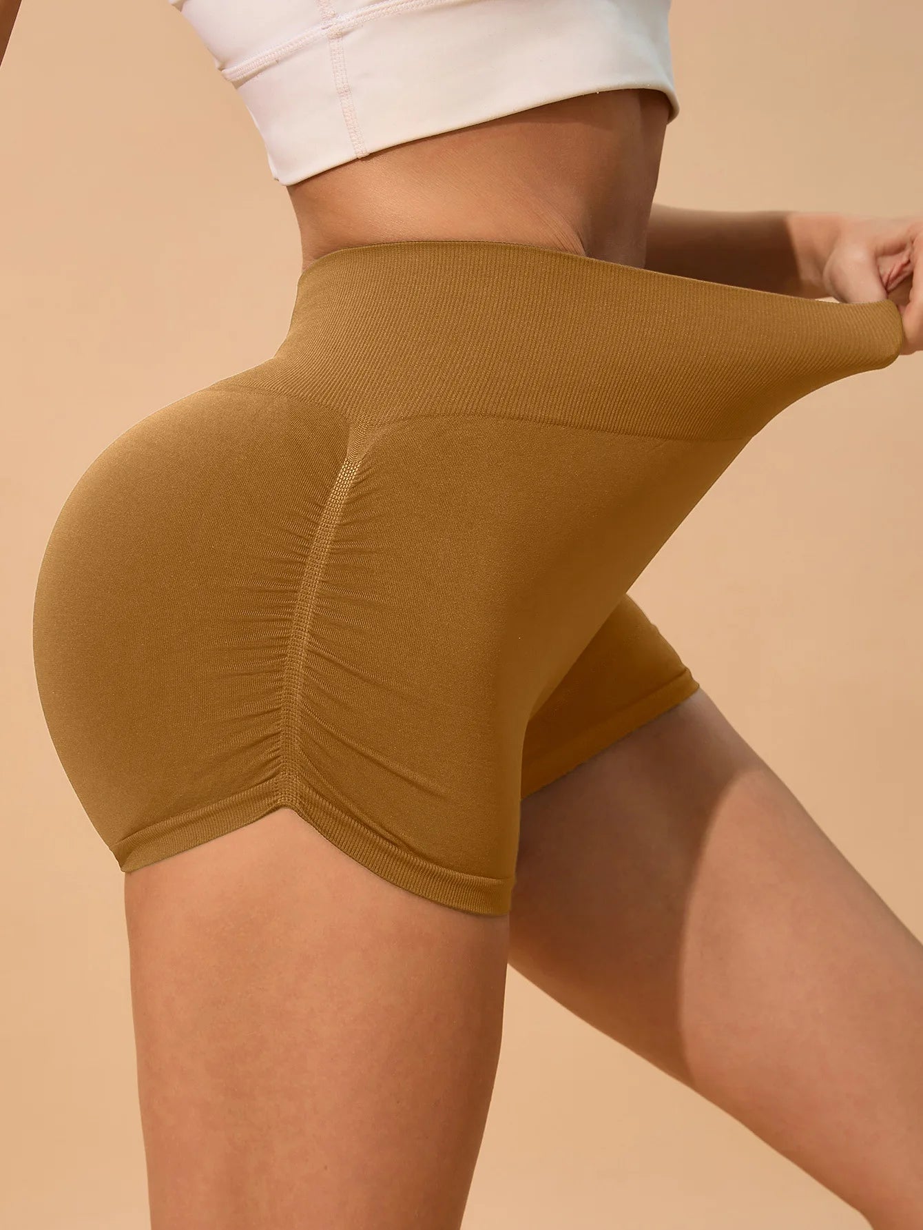 Womens Seamless Fitted High Waist Yoga Shorts Scrunch Butt Lifting 3''- Medium Waisted Booty Workout Volleyball  Shorts