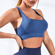 High-support sports bra with crisscross racerback straps
