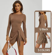 One-piece slim-fit skort with crew neck and full-length sleeves