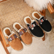 Slip-on straw mules with rounded toe and open back