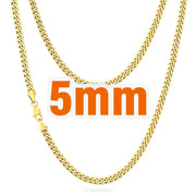 Gold-tone 5MM Cuban curb link necklace, waterproof and tarnish-free