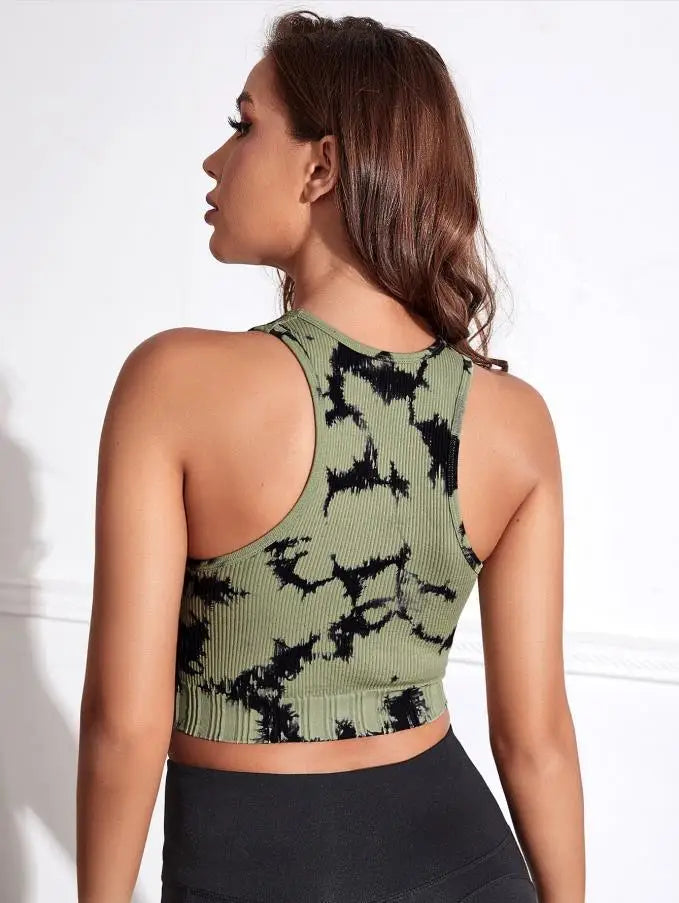 Women's Four-Way Stretch Yoga Vest Tie-Dye Spandex Crop Top for Pilates Fitness Solid Lightweight Breathable Seamless for Girls