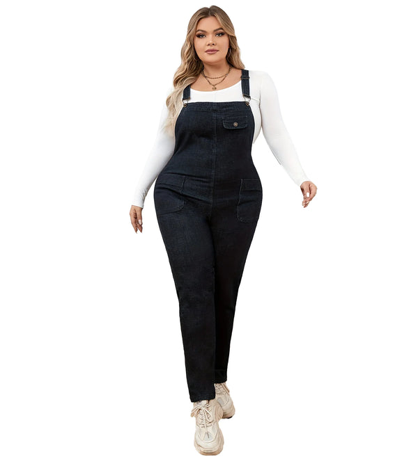 Denim Romper — High-Waist Sleeveless Overall with Pockets (Plus Size)