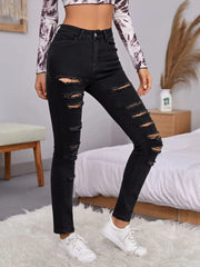Black high-waist skinny pants with quick-dry finish