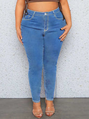 Polyester-cotton blend stretch skinny jeans with smooth silhouette