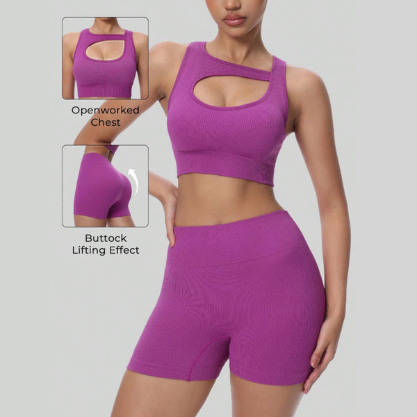 Women's Seamless Knitted Yoga Set — High-Stretch Moisture-Wicking 2-Pi