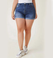 Plus size denim jean shorts with high-rise skinny fit