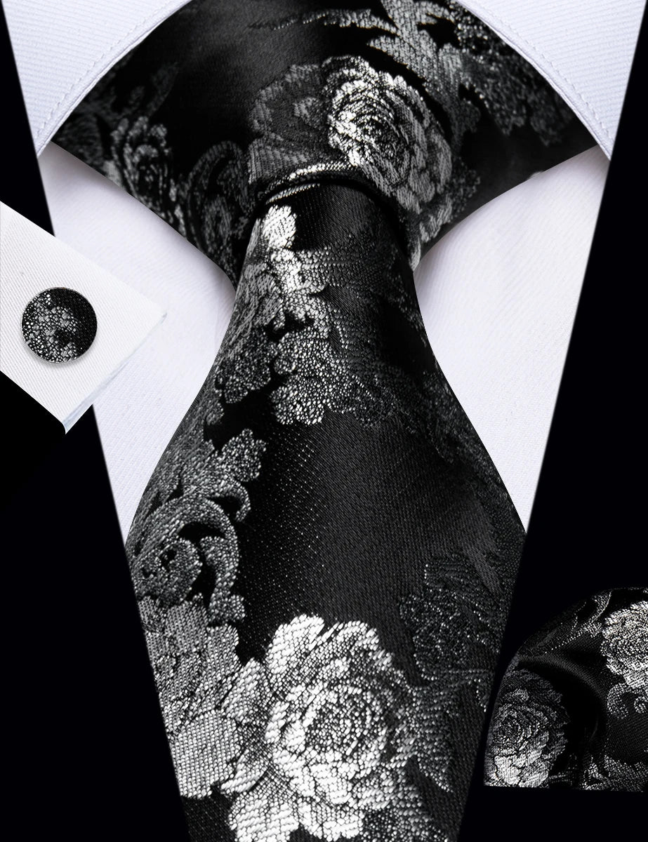 Free Shipping Business Design Jacquard Paisley Mens Silk Tie Gift Tie Cufflinks Hanky 3pc One Set