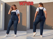 Navy 7158 high waist denim romper with functional pockets