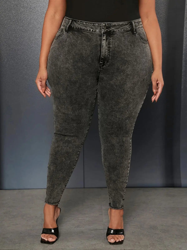 High Waisted Slim Fit Jeans — Gray Pencil Denim